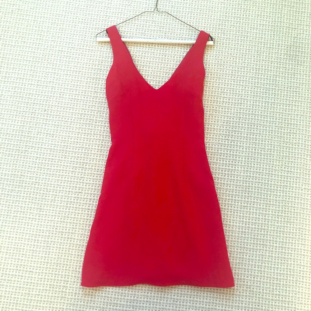Nicole Miller V Neck Red Dress with Bow In Back